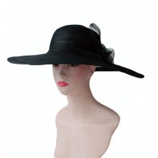 Black Hat Floppy Derby Wide Brim Bow Size 7  eb-83483776